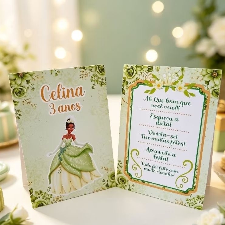 Kit Plaquinha de Agradecimento Tiana - A Princesa e o Sapo -Centro de Mesa- Personalizados- Lembrancinha-Festa-Decoração