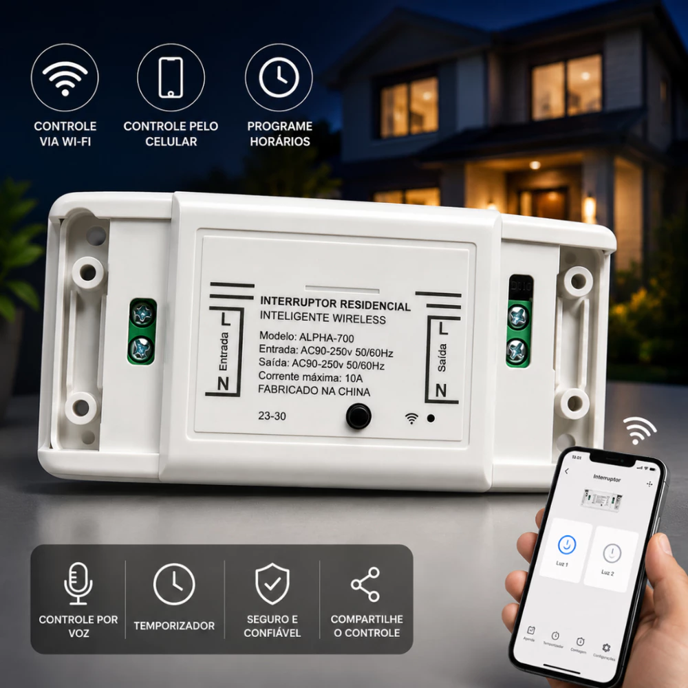 Interruptor Wifi Casa Inteligente 10a Automação Residencial Branco ALPHA700