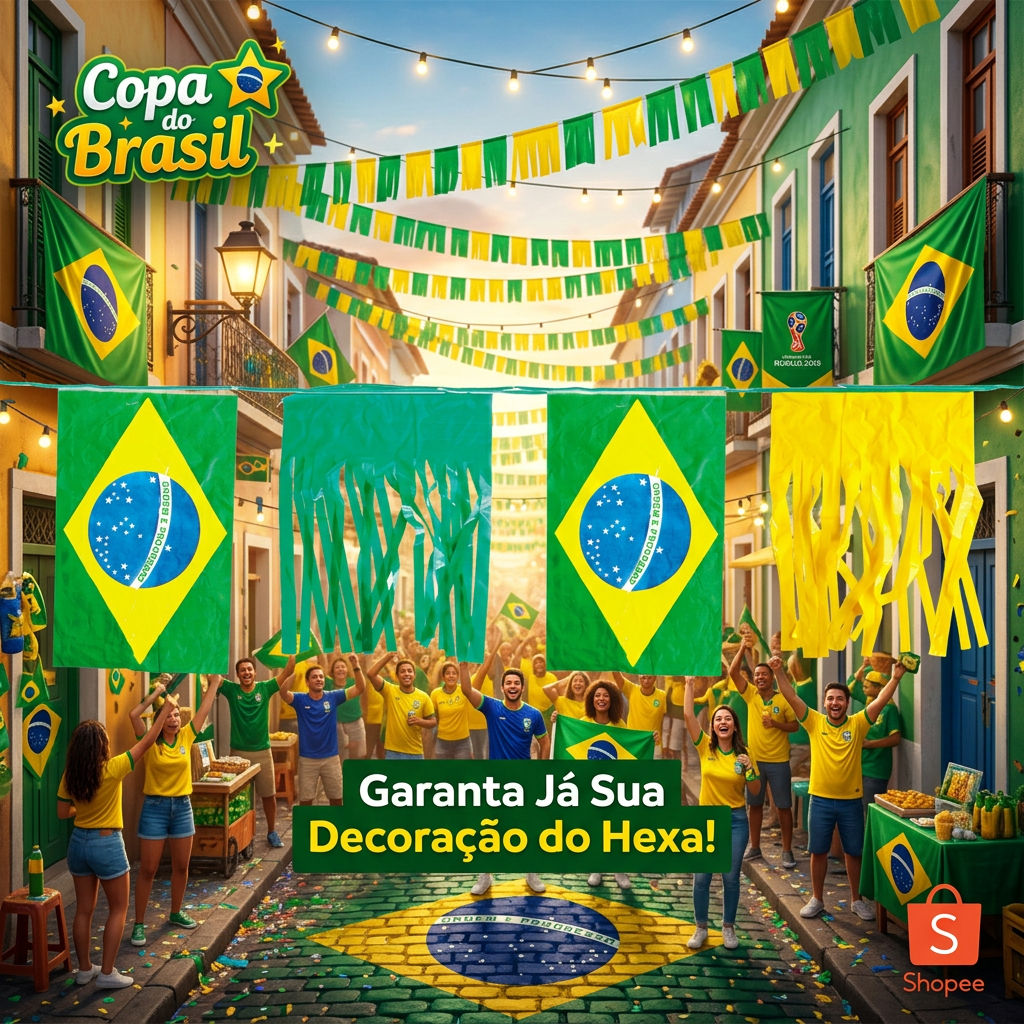 Kit Varal Bandeirinha c/ franja Brasil Copa do Mundo 2026 Futebol Bandeira  6m 12m 30m 60m Decoração