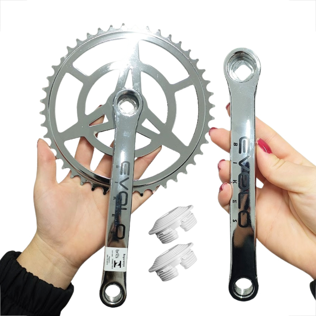 Pedivela Single 44D Ponta Quadrada Aço Cromado Braço 170mm Evolo Peça Bicicleta Urbana Bike MTB Fixa
