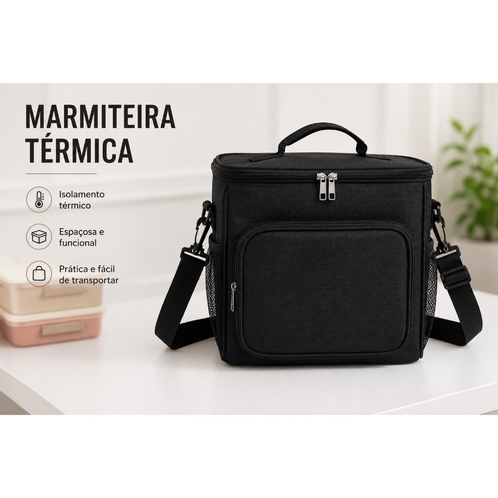 Bolsa Térmica Grande Marmiteira Portátil Com Alça Ajustável Para Trabalho Academia Viagem Fitness Conserva Quente e Frio