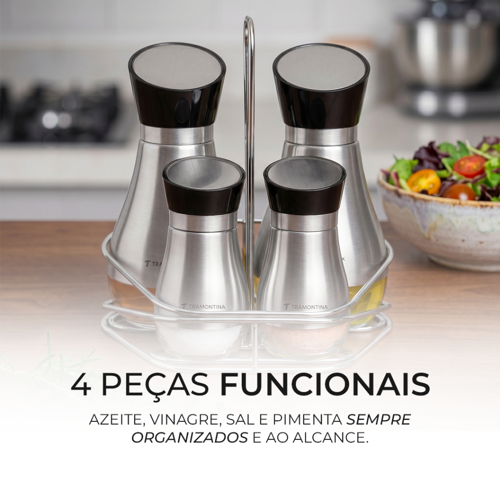 Galheteiro Inox Tramontina Realce 4 Peças | Elegância e Organização na Mesa