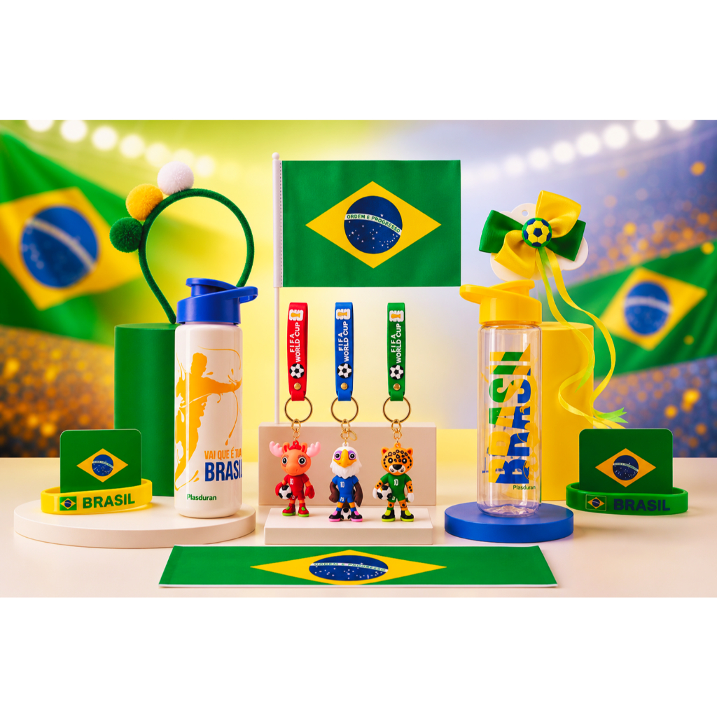 •	Squeeze Brasil Oficial Torcedor Copa Do Mundo Com Acessórios Garrafa De Água Brasil Seleção Brasileira Kit Copa