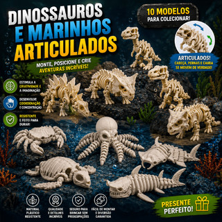 Kit 5 Dinossauros / Animais Marinhos  Esqueletos Articulados Decorativos para Crianças - 3D