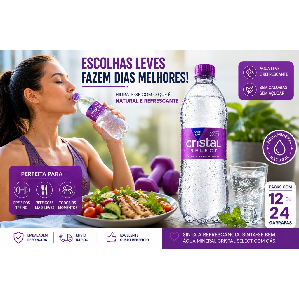 Água Mineral Natural Cristal Com Gás 500 Ml escolha seu  Pack