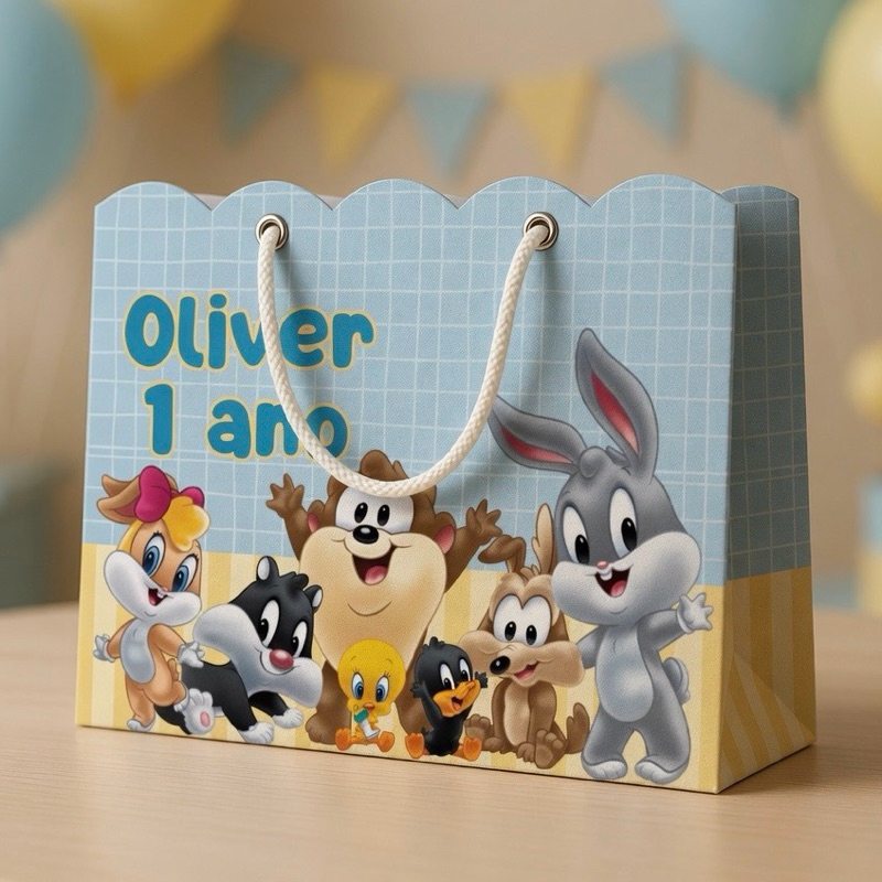 Sacolinha BABY LOONEY TUNES Personalizada / Bolsinha Lembrancinha Aniversário / PEGUE E MONTE