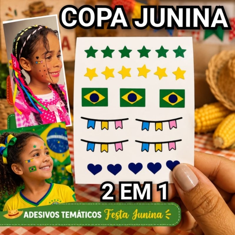 Maquiagem Adesiva Festa Junina e Copa do Mundo Dois Temas Em Uma Cartela