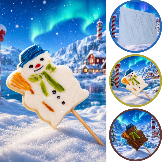 1~10 Forma Simples Pirulito Boneco de Neve 195  (D1) em Acetato BWB Para Bombom e Doces de Chocolate. (CHOCO)