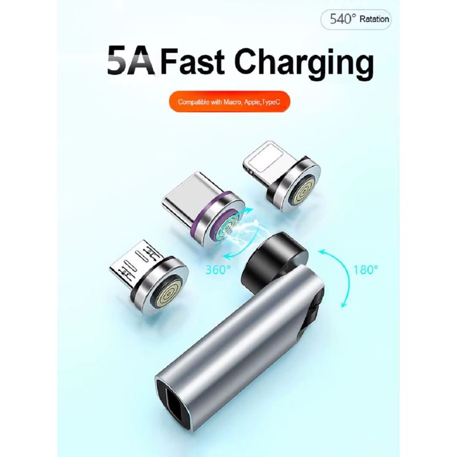 Adaptador USB Magnético Tipo C para C, Micro e Lightning - 5A 480mbps