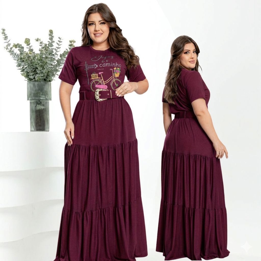 Conjunto Social Saia Longa Com Blusa E Cinto Plus Size Manga Curta Moda Evangelica Para Congresso