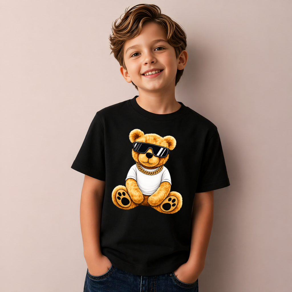 Camiseta Infantil Ursinho Streetwear Premium Estampa Hip Hop Confortável 100% Algodão Do 2 ao 14