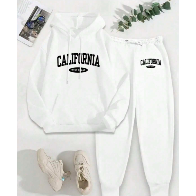 Conjunto Moletom Canguru Mais Calça Jogger Estampado Casual Califórnia Flanelado Algodão Inverno