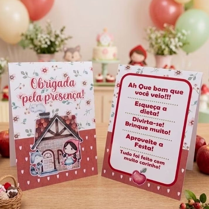 Kit Plaquinha de Agradecimento Chapeuzinho Vermelho 1 - Centro de Mesa- Personalizados- Lembrancinha de Festa- Decoração