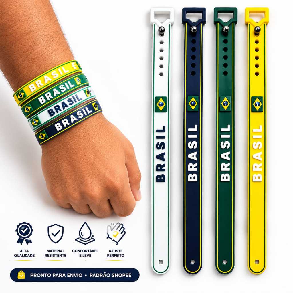 Pulseira Silicone Brasil Copa 2026 Ajustável 🇧🇷 Pulseira Torcedor Seleção Brasileira Unissex Fashion