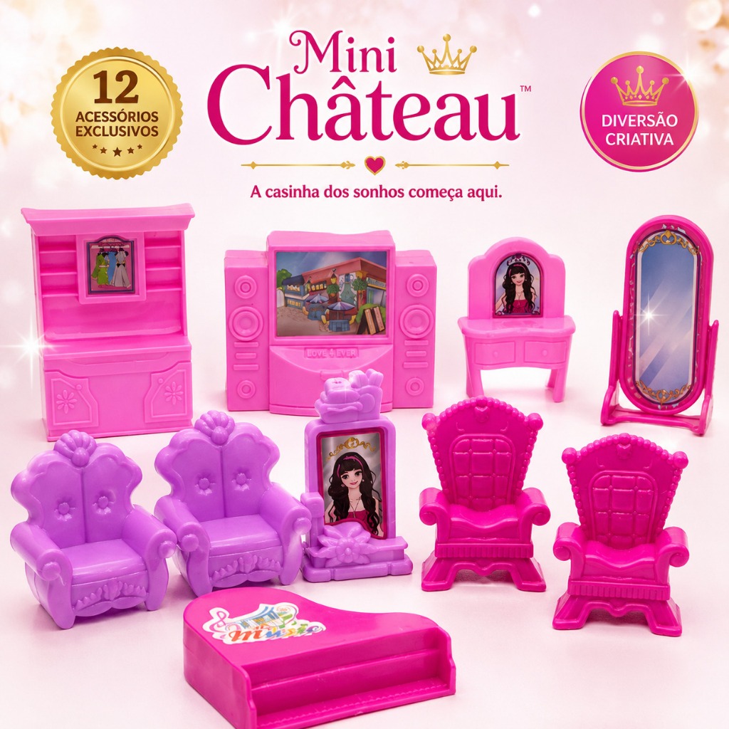Kit Moveis Utilidades Domésticas Nina 12 Peças Organizador Casa Infantil menina Presente Criança