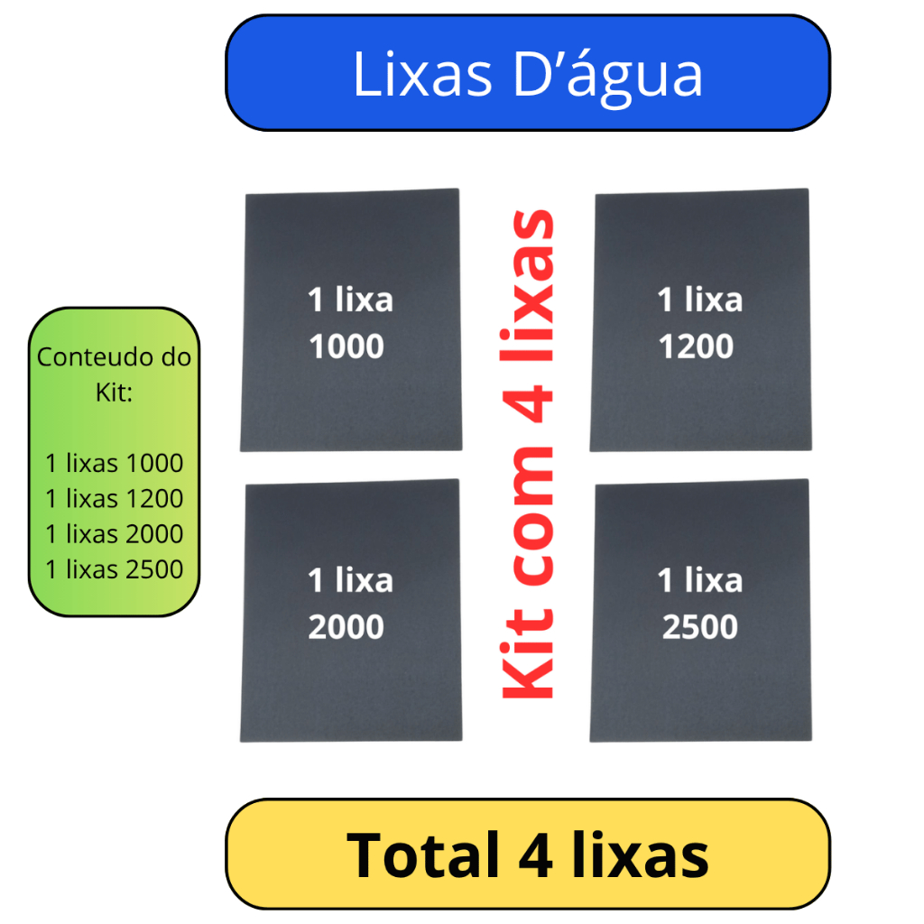 Lixa 1000 1200 2000 2500 d'água kit 1 / 2 / 3 Folhas cada Grão Farol Polimento Lixar Licha Metal Gr
