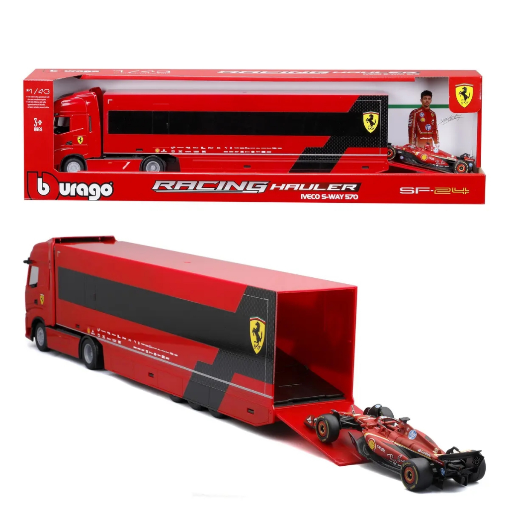Miniatura Caminhão Transporte e Carro F1 Ferrari Sf-24 1:43 #16 Chares Leclerc