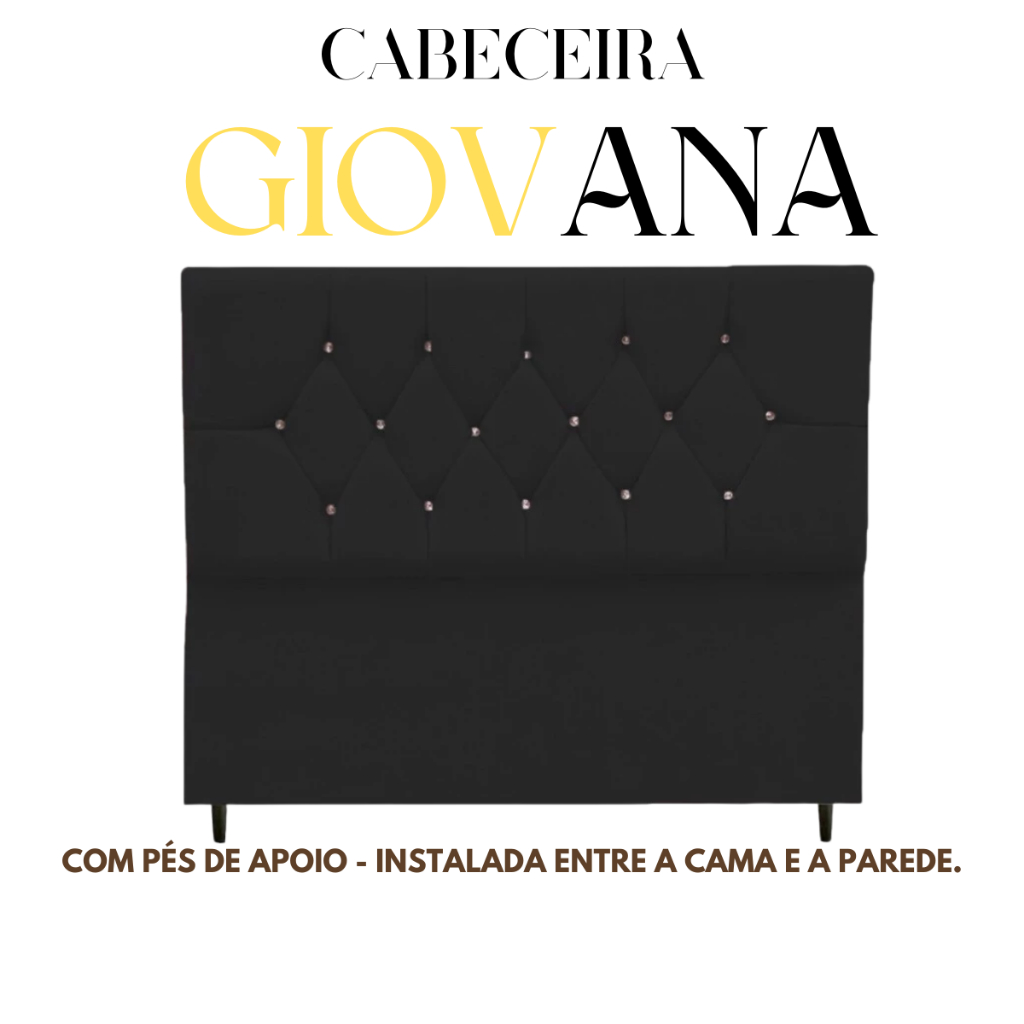 Cabeceira Giovana Casal Queen King Solteiro Para Cama Box Solteiro Com Cristais e Pés Varias Cores