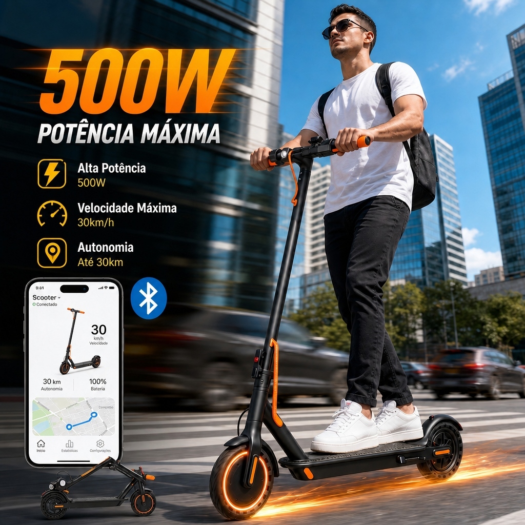 Patinete Elétrico Para Adultos Suporta 120kg Alta Velocidade Com Display LCD Dobrável Patinete Elétrico Scooter 500W