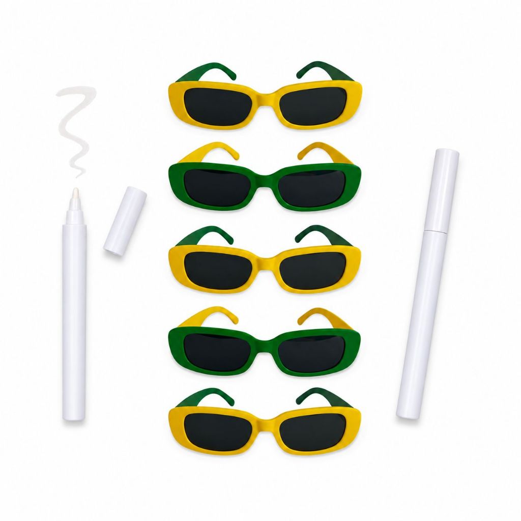 Kit 05 Oculos Para Copa Do Mundo Brasil Seleção Verde e Amarelo Torcida Retro Hexa + 2 Canetas Giz Para personalizar