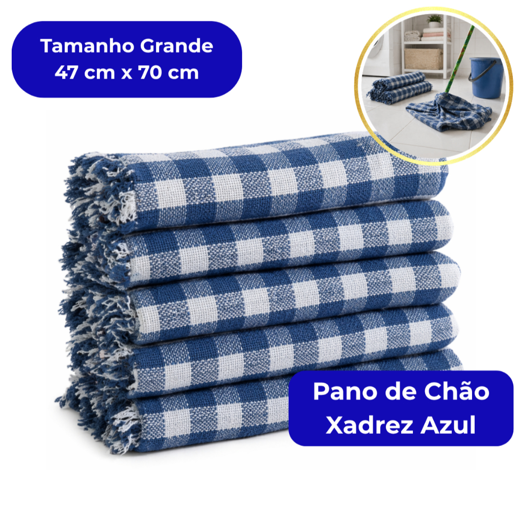 Pano de Chão Xadrez Azul Grande 47 cm x 70 cm Grosso Saco Duplo Multiuso Limpeza Pesada Oferta