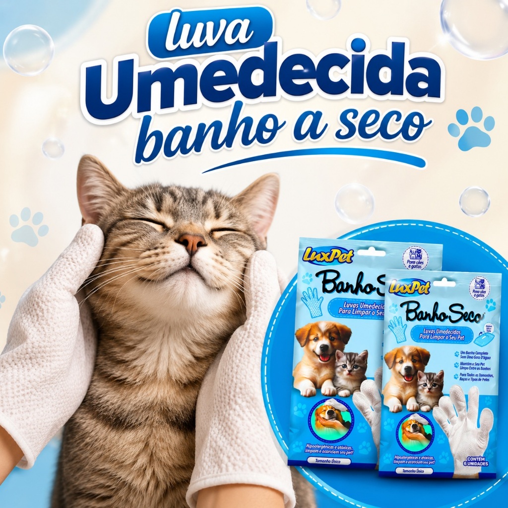 Luva Descartável Umedecida Gato Banho A Seco Para Gato
