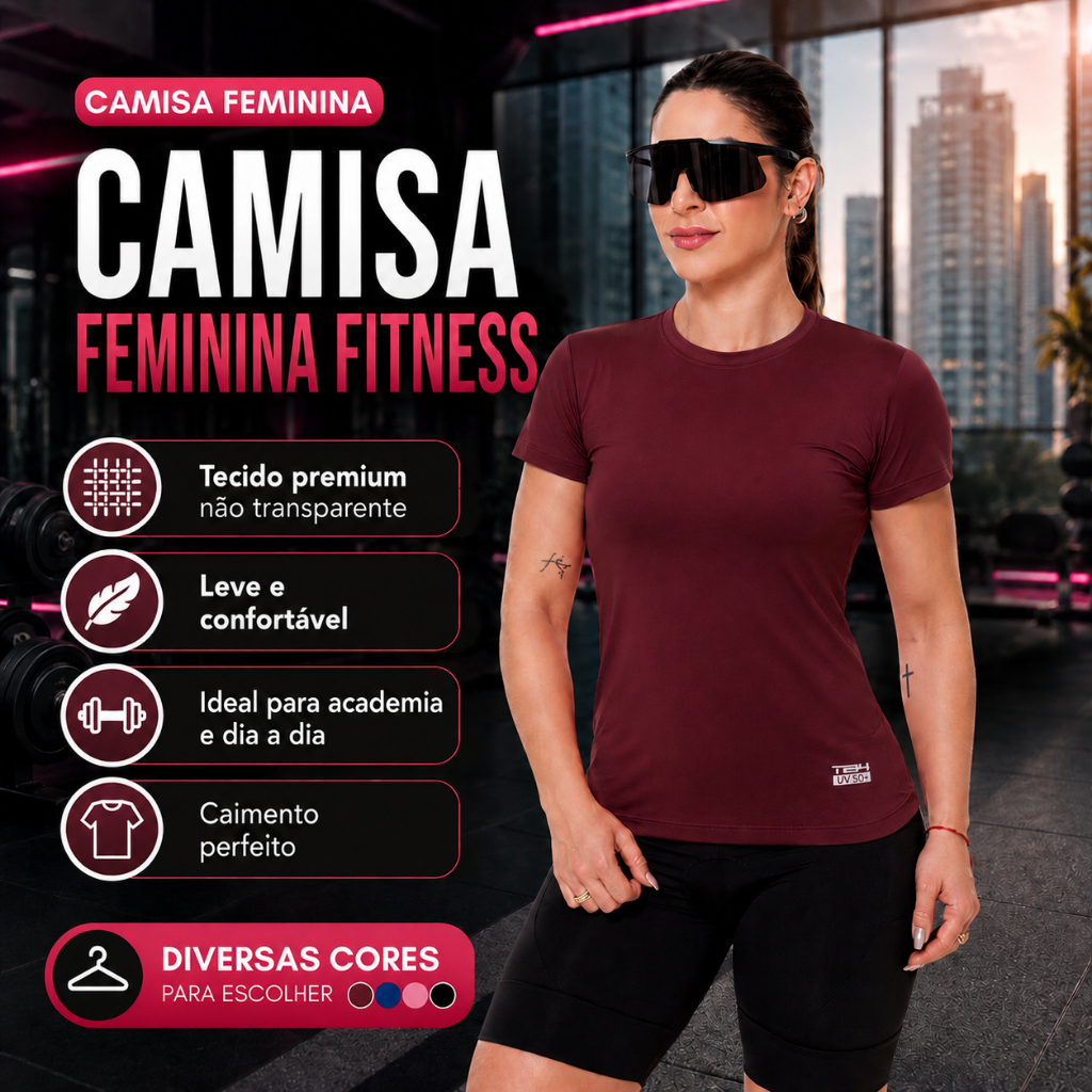 Camisa Camiseta Blusa Dry Fit Corrida Treino Esporte Academia Exercício Proteção Anti UV Solar Manga Curta Feminina