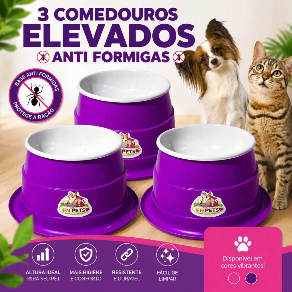 3 comedouro e bebedouro pet para cachorro e gato com antiformigas vasilha de por raçao removivel