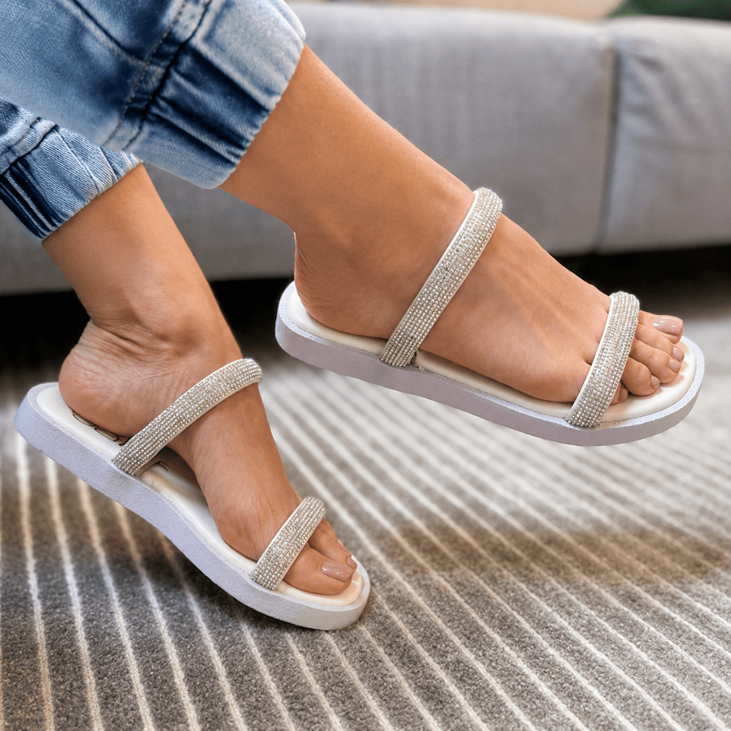 Papete Sanf Feminina Flatform Strass Chinela Elegante Confortável Sola Confort Tendência Pedraria