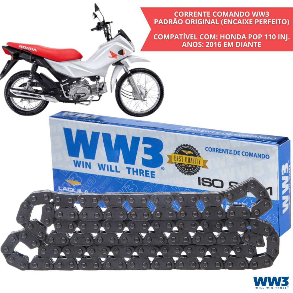 Corrente Comando 90 Elos Honda Biz 110i Honda Pop 110 Inj Peça Reposição Corrente WW3