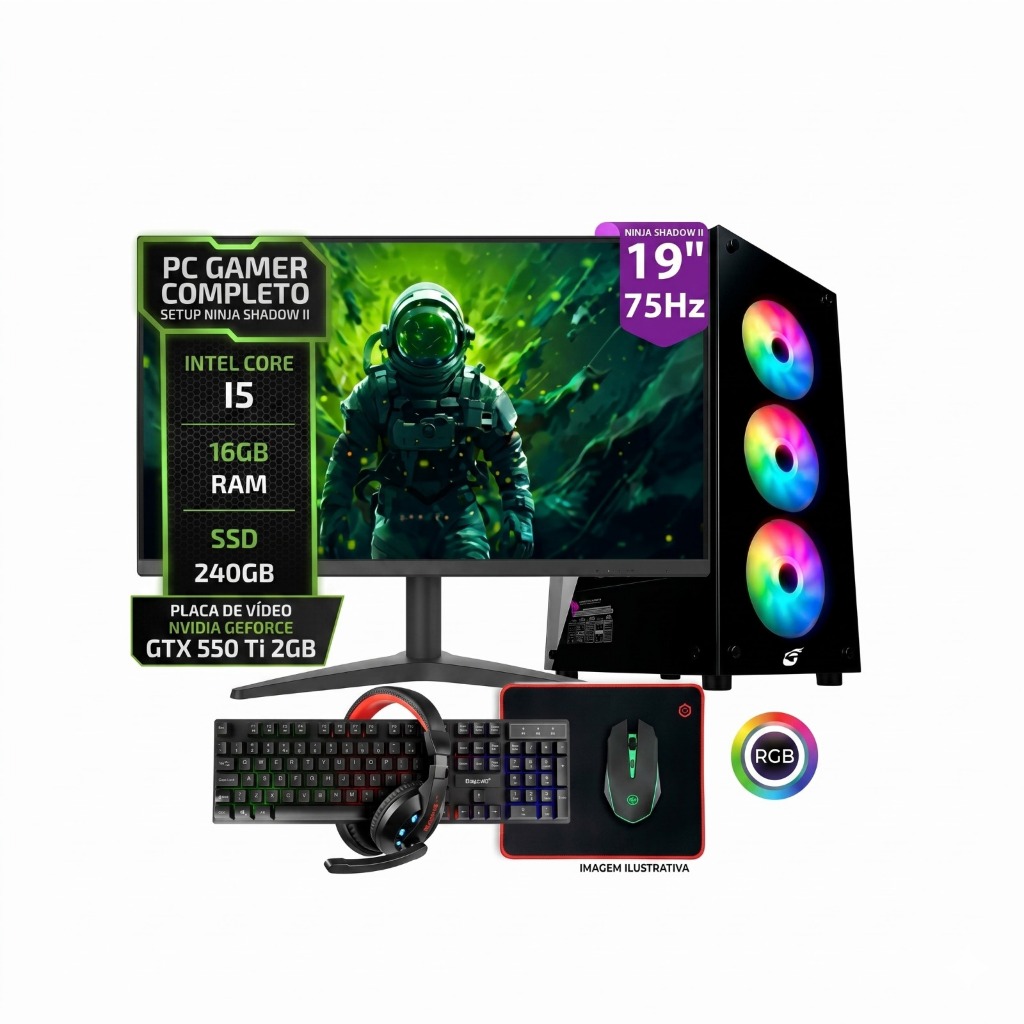 Pc Gamer Completo Setup Ninja Shadow Ii, Intel Core I5, 16gb Ram, 240gb, GTX 550 TI 4gb