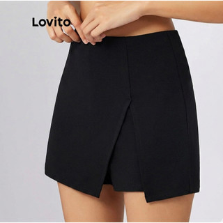 Lovito Shorts Saia Com Abertura Frontal Moda Feminina Preto Basico STB21AD062