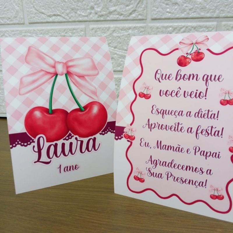 Plaquinha de Agradecimento Tema Cerejinhas Personalizado | Enfeite de Mesa Centro de Mesa Festa
