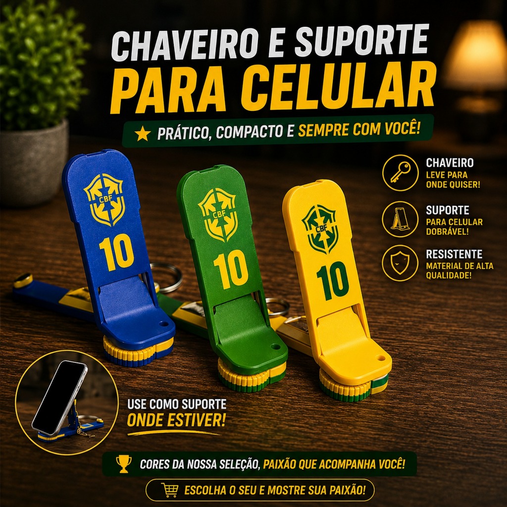 Chaveiro / suporte celular Seleção Brasileira.