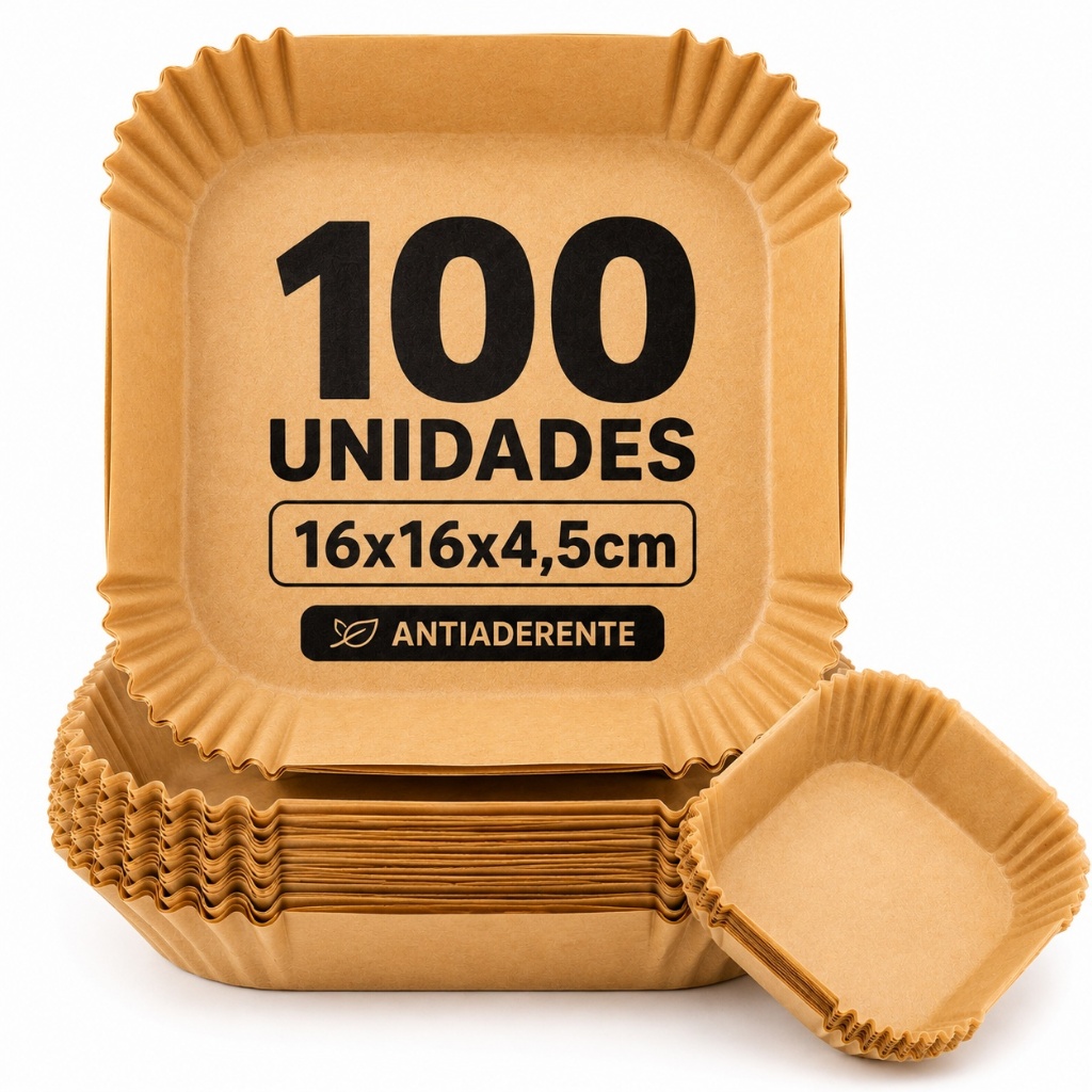Kit 100 Forma Quadrada De Airfryer Descartável Antiaderente De Papel Cozinha