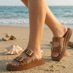 Sandália Papete Feminina Flatform Rasteira Spyke Confortável Fivelas