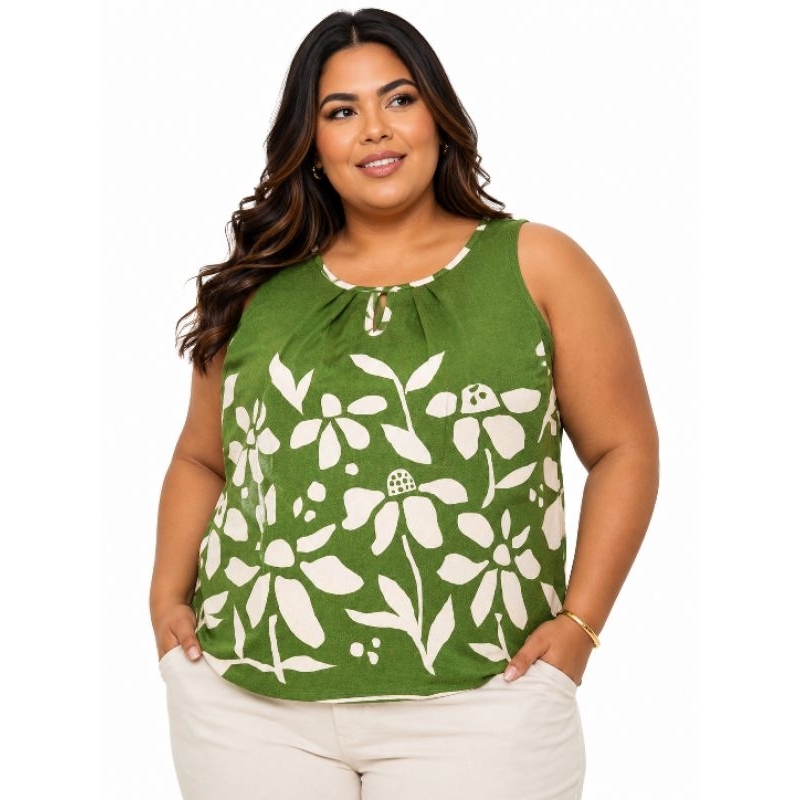 Blusa Feminina Regata Plus Size Bata Estampada Tecido Duna Leve Elegante Confortavel