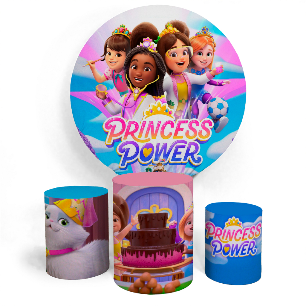 Decoraçoes De Evento Infantil Painel Circular Capa E Capa Trio Cilindro Sublimaçao Poliester Tema Poder De Princesa
