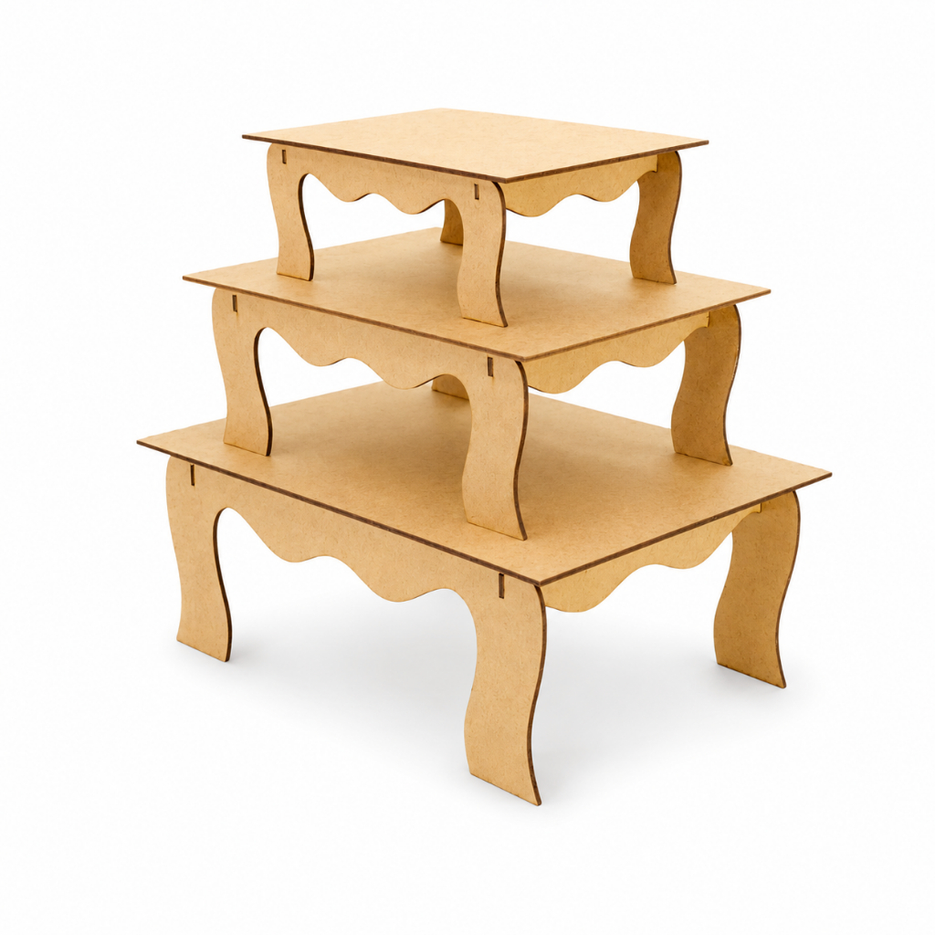 Trio de Bandejas Banquinho Decorativas Provençal para Festas e Eventos, Fácil Montagem