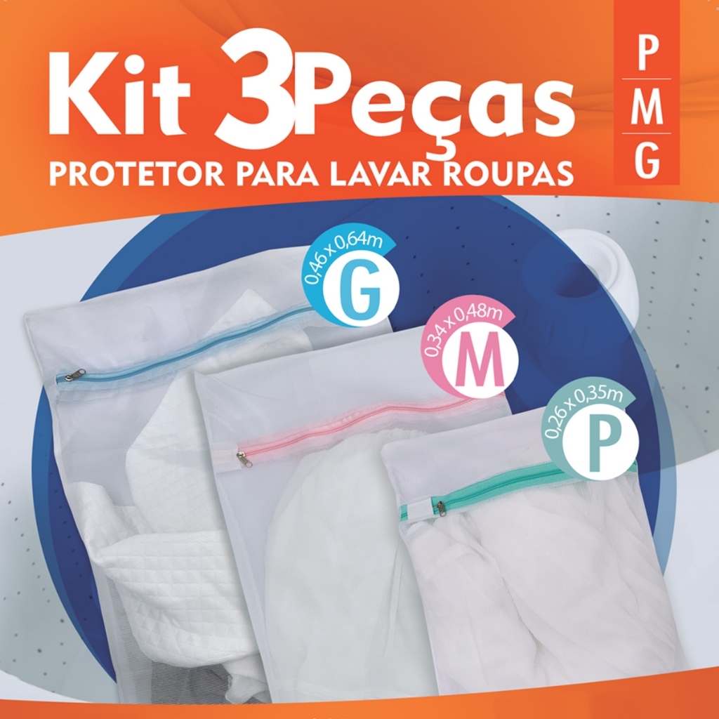 Kit 3 Sacos Protetor para Lavar Roupa De Roupa Íntima Tecido Delicado Lingerie