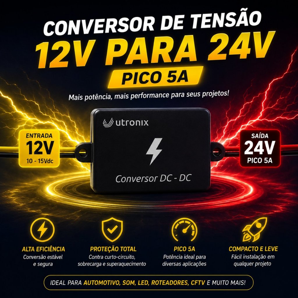 Conversor de Tensão 12v para 24v 5a Step Up Carro Caminhão Nominal 3,5a Automotivo 120W
