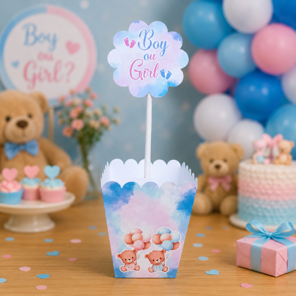 Centro de Mesa Ursinhos Rosa Azul | Personalizado | Enfeite Decoração para Festa | Aniversário