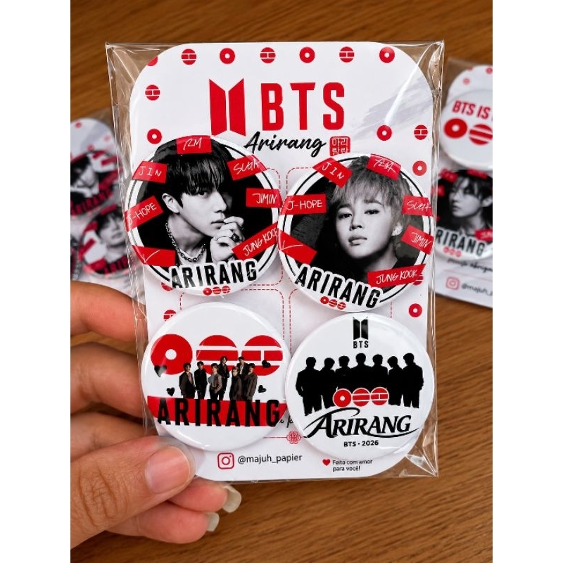 Bottons BTS Kpop 44mm ENVIO RÁPIDO Kit Broche Lembrancinha Army Mimos Broche Lembrancinha Army Broche bts Arirang