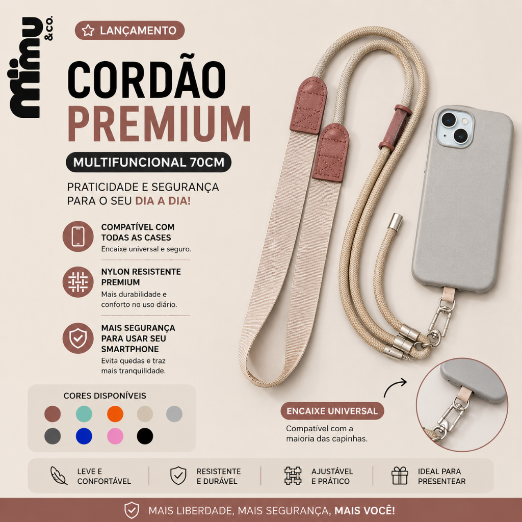 Cordão Para Celular Chaveiro Premium Universal 70cm Alça Pescoço Ajustável Case iPhone Samsung