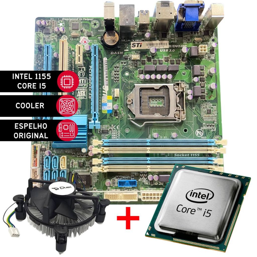 Kit Placa Mãe Upgrade – Kit 1155 - STI Q77 DB + Processador Core i5 + Cooler MELHOR PREÇO DO MERCADO