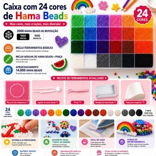 Kit Hama Beads Perler 24 cores 2.6mm Com 14000pcs DIY Presente Com Ferramentas LSG