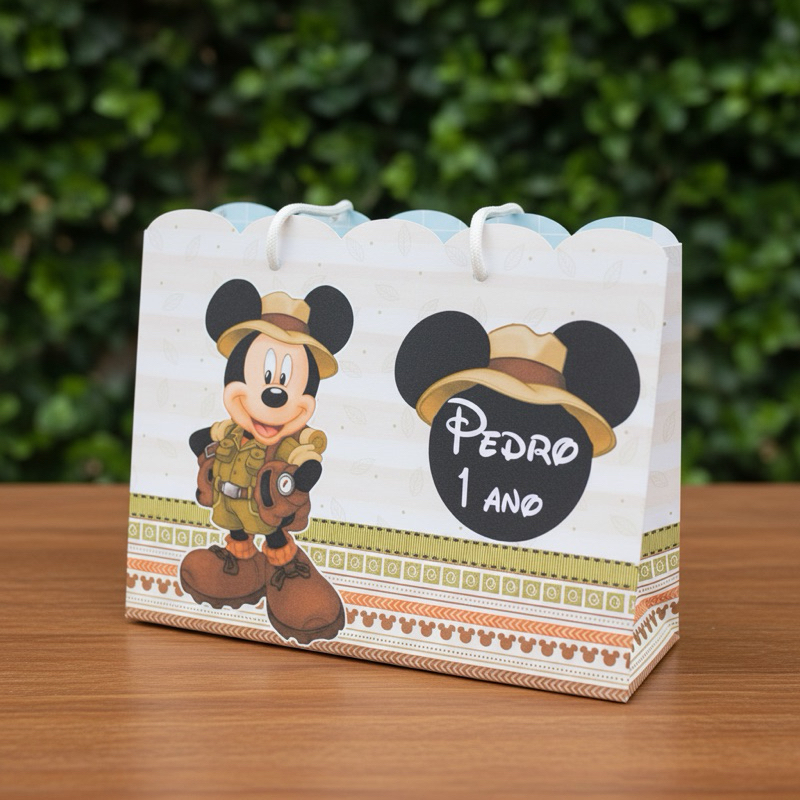 Sacolinha Personalizada Mickey Safari | Lembrancinha Festa sacolinha Infantil Aniversário | Pegue e Monte