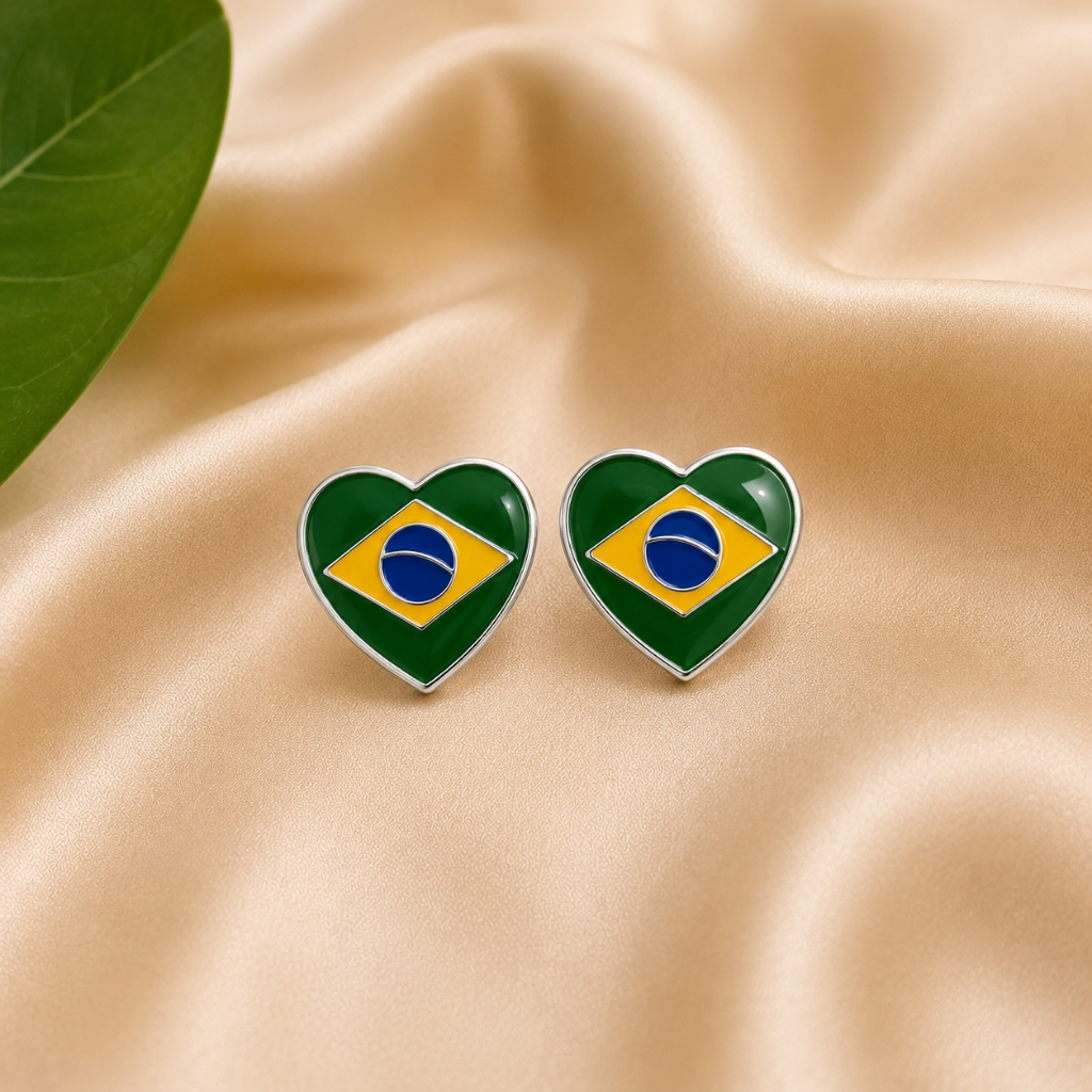 Trio de Brincos Bandeira do Brasil, Femininos Folheados Prata 925 e Ouro 18K  Moda Mix Orelha Luxo