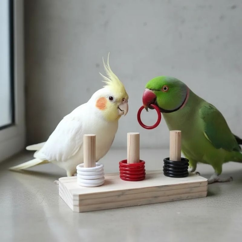 Brinquedo Pega Argolas Triplo para Calopsita Papagaio Ring Neck Periquito e outras aves Pets