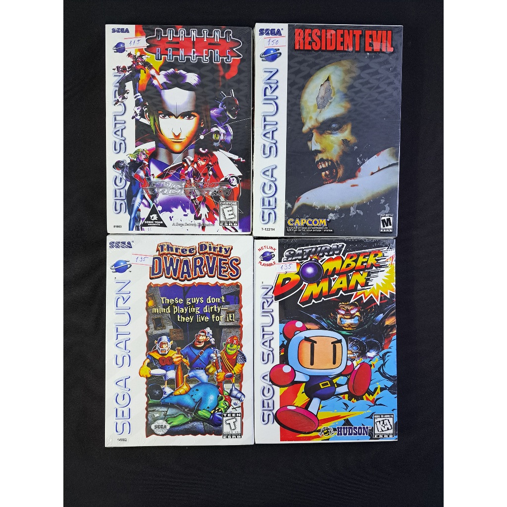 Lote Resident Evil, Saturn Bomberman, Burning Rangers e Three Dirty Dwarves Prensados Sega Saturn. Novos e Lacrados